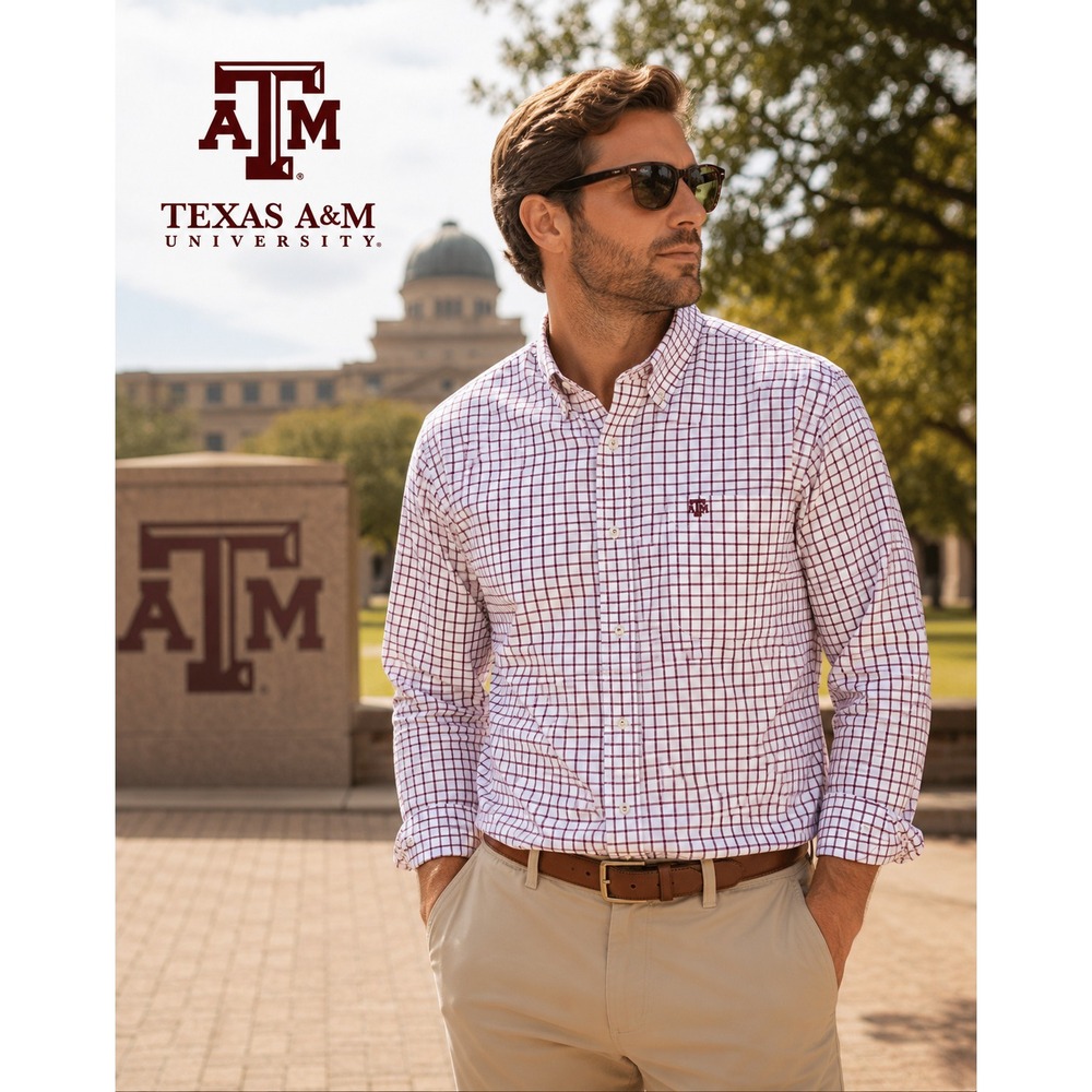 Southern Tide Texas A&M Button Down Mens XL Maroon Plaid Logo Cotton Shirt